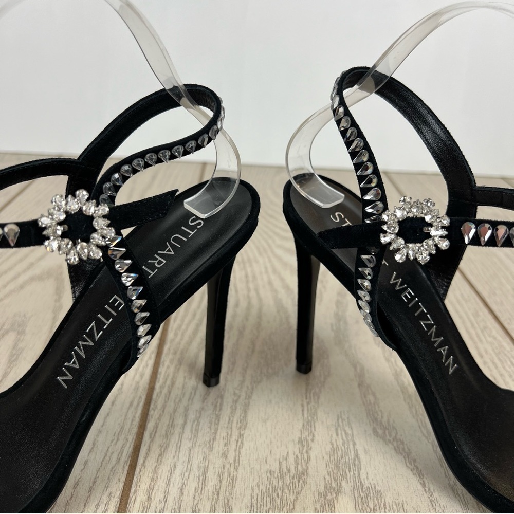 Stuart Weitzman Gemcut 100 Swarovski Crystal Sandals 39/8.5B Black Suede $650 - Picture 4 of 11